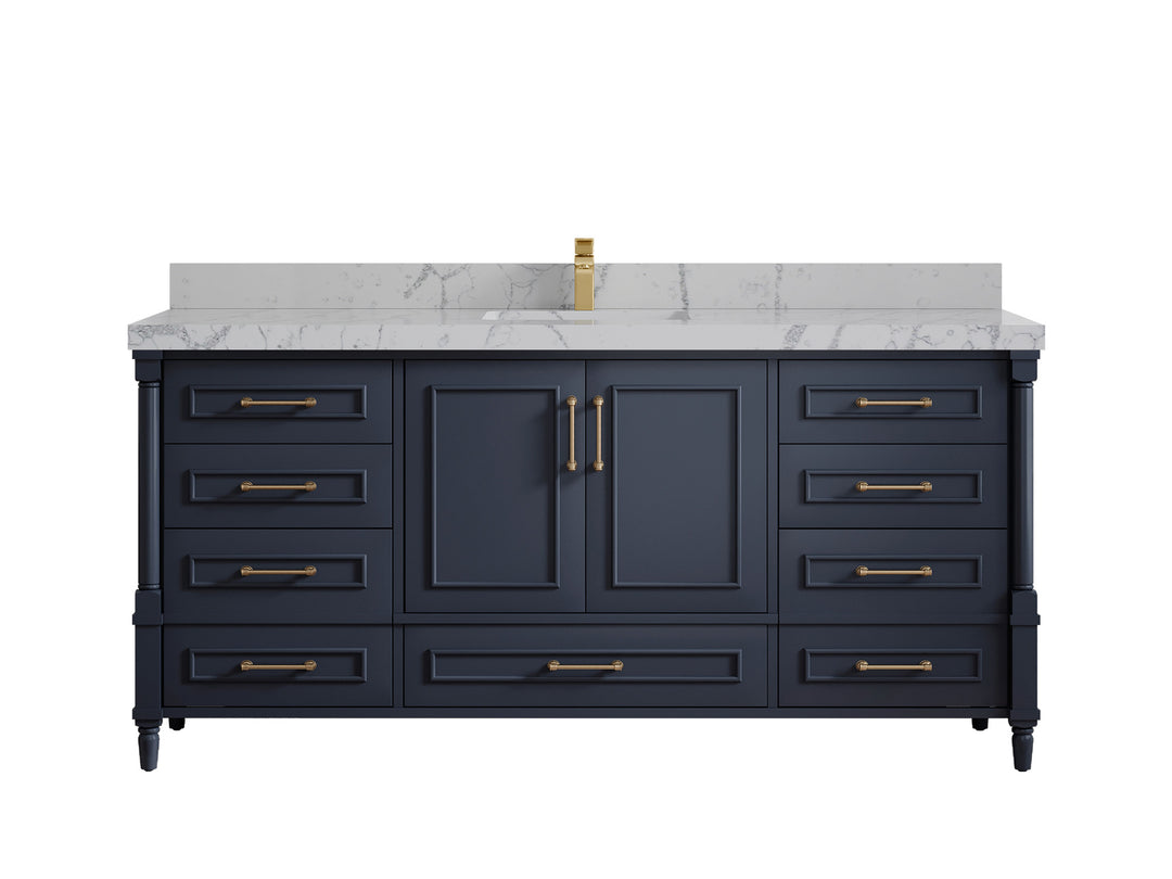 Aberdeen 72 in. W x 22 in. D Single Sink Bathroom Vanity in Hale Navy Blue with 2 in Venatino Quartz Countertop 