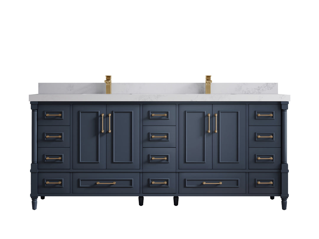 Aberdeen 80 in. W x 22 in. D Double Sink Bathroom Vanity in Hale Navy Blue with 2 in. Calacatta Nuvo Quartz Countertop