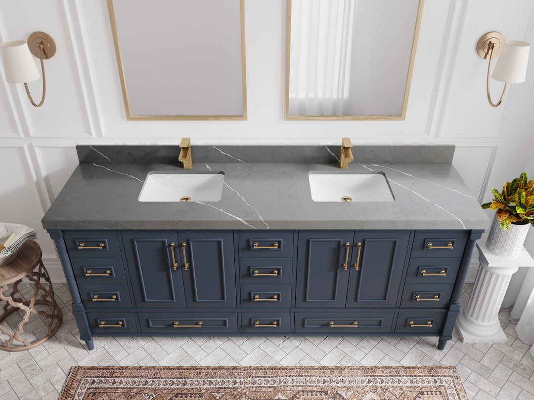 Aberdeen 80 in. W x 22 in. D Double Sink Bathroom Vanity in Hale Navy Blue with 2 in. Piatra Gray Quartz Countertop - Top View 
