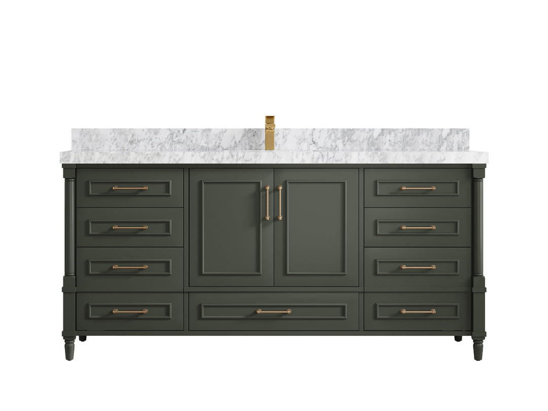 Aberdeen 72 in. W x 22 in. D Single Sink Bathroom Vanity in Pewter Green with 2 in Carrara Marble Countertop 
