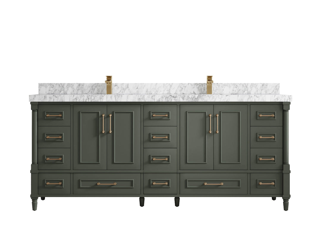Aberdeen 80 in. W x 22 in. D Double Sink Bathroom Vanity in Pewter Green with 2 in. Carrara Marble Countertop
