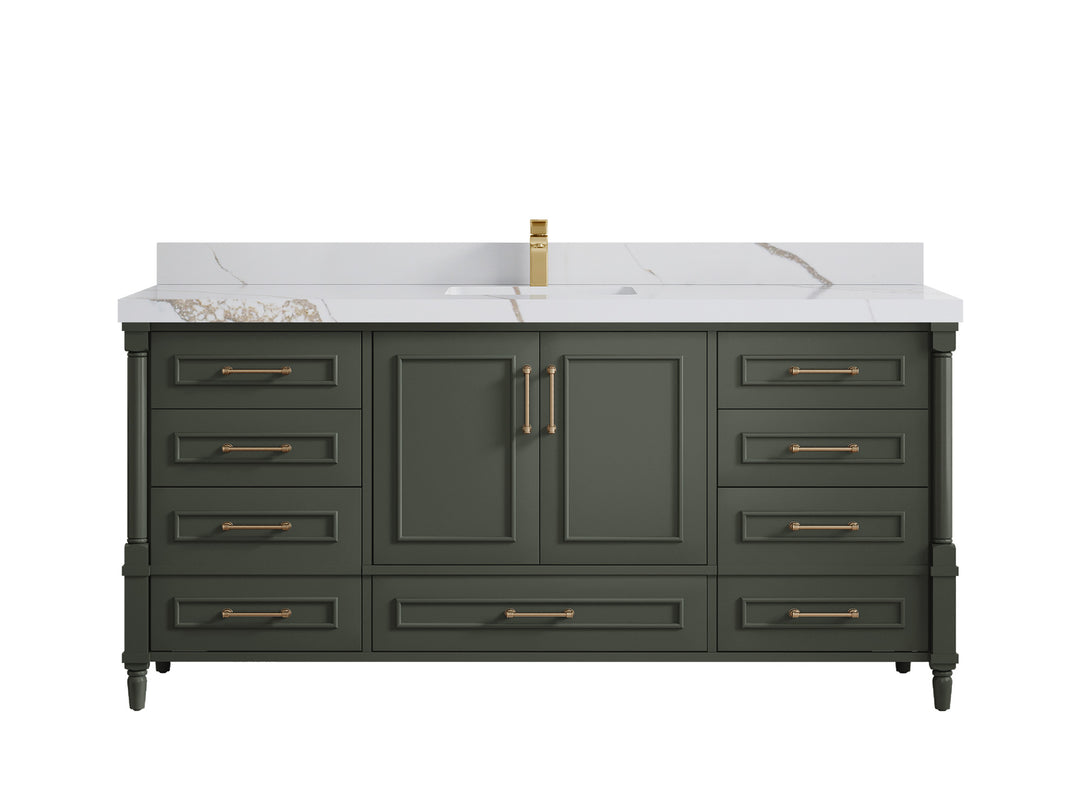 Aberdeen 72 in. W x 22 in. D Single Sink Bathroom Vanity in Pewter Green with 2 in Calacatta Gold Quartz Countertop 