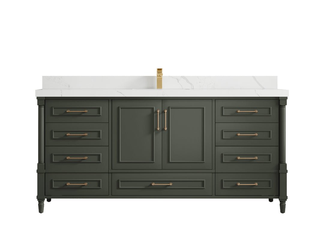 Aberdeen 72 in. W x 22 in. D Single Sink Bathroom Vanity in Pewter Green with 2 in Calacatta Laza Quartz Countertop 