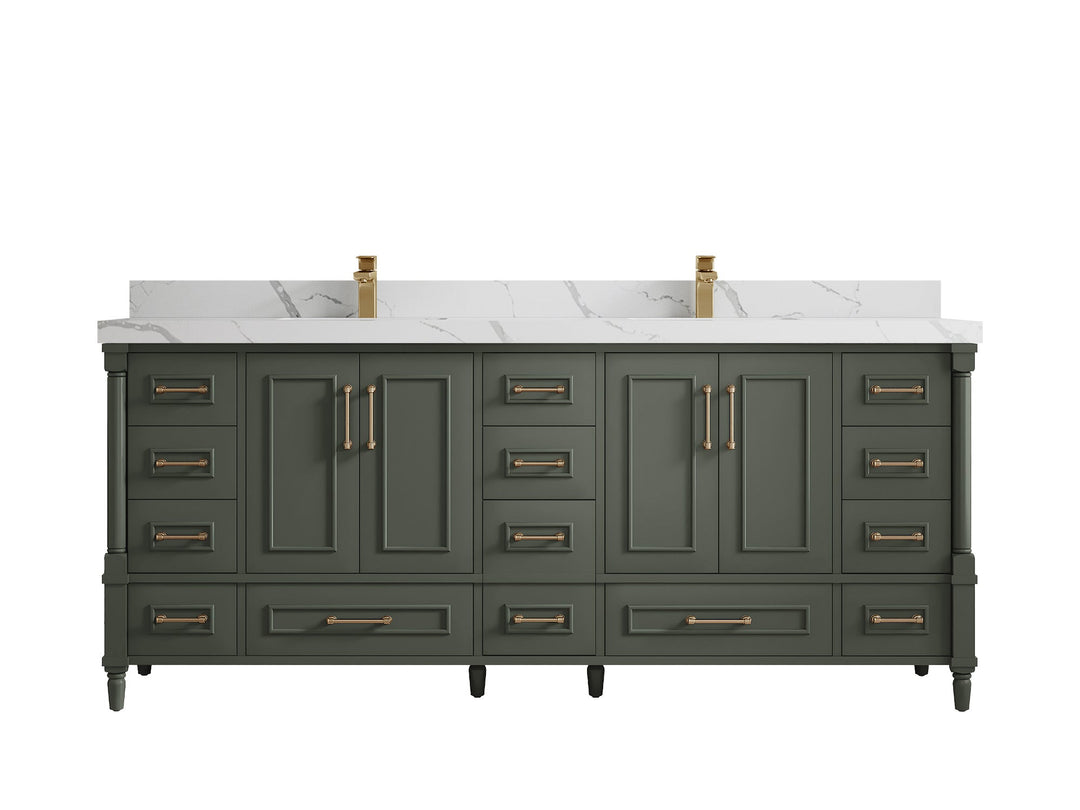Aberdeen 80 in. W x 22 in. D Double Sink Bathroom Vanity in Pewter Green with 2 in. Calacatta Laza Quartz Countertop