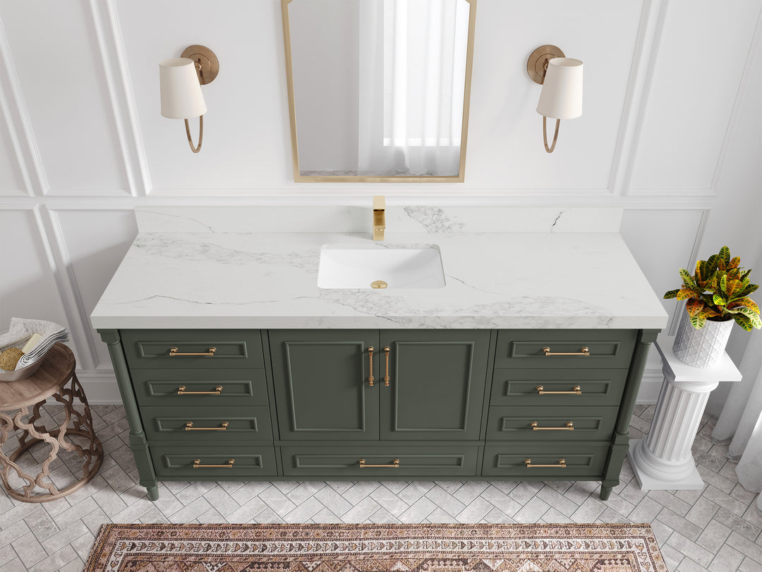 Aberdeen 72 in. W x 22 in. D Single Sink Bathroom Vanity in Pewter Green with 2 in Calacatta Nuvo Quartz Countertop - Top View