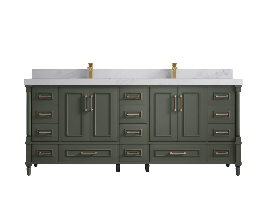 Aberdeen 80 in. W x 22 in. D Double Sink Bathroom Vanity in Pewter Green with 2 in. Calacatta Nuvo Quartz Countertop