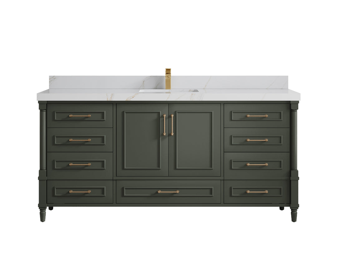 Aberdeen 72 in. W x 22 in. D Single Sink Bathroom Vanity in Pewter Green with 2 in Calacatta Sienna Quartz Countertop 