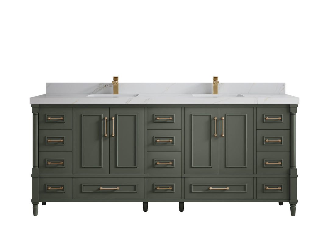Aberdeen 80 in. W x 22 in. D Double Sink Bathroom Vanity in Pewter Green with 2 in. Calacatta Sienna Quartz Countertop