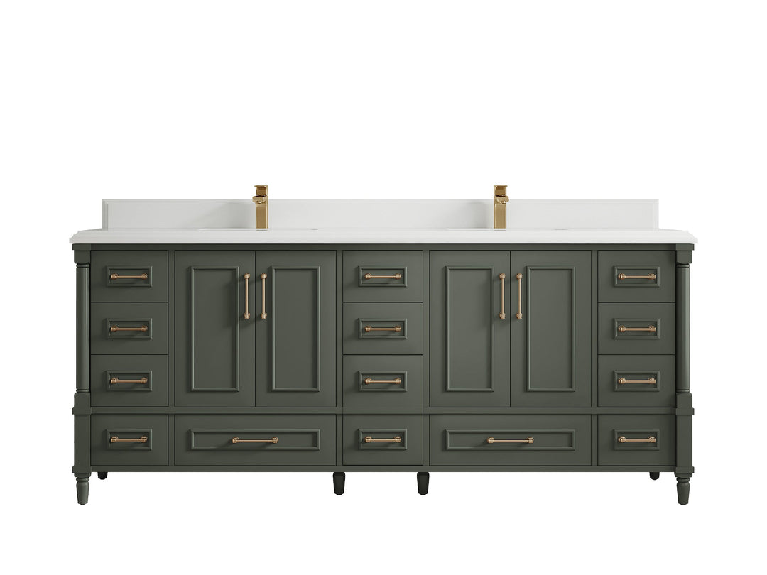 Aberdeen 80 in. W x 22 in. D Double Sink Bathroom Vanity in Pewter Green with Double Cove Edge 1.5 in White Quartz Countertop