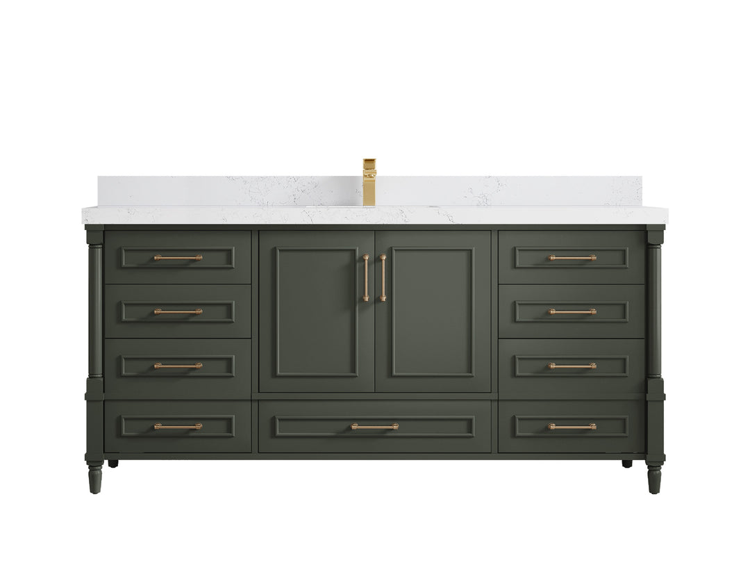 Aberdeen 72 in. W x 22 in. D Single Sink Bathroom Vanity in Pewter Green with 2 in Empira White Quartz Countertop 