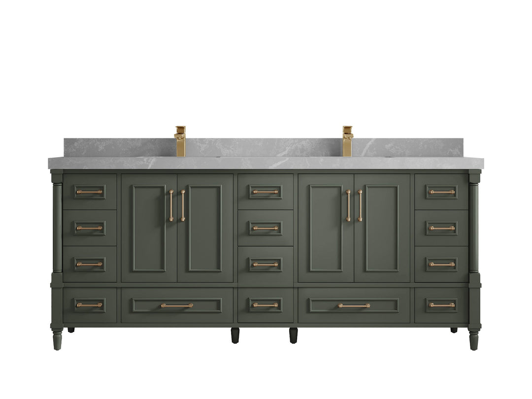 Aberdeen 80 in. W x 22 in. D Double Sink Bathroom Vanity in Pewter Green with 2 in. Pearl Light Gray Quartz Countertop