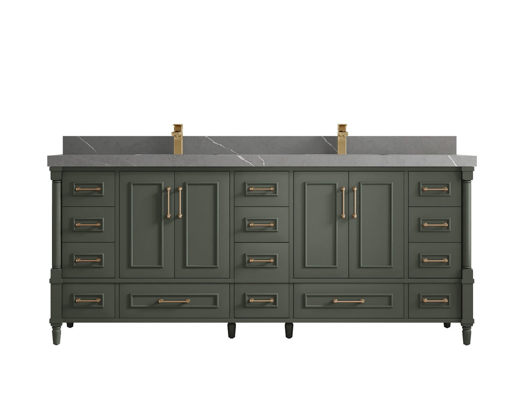 Aberdeen 80 in. W x 22 in. D Double Sink Bathroom Vanity in Pewter Green with 2 in. Piatra Gray Quartz Countertop