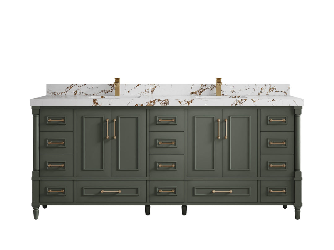 Aberdeen 80 in. W x 22 in. D Double Sink Bathroom Vanity in Pewter Green with 2 in. Viola Brown Quartz Countertop