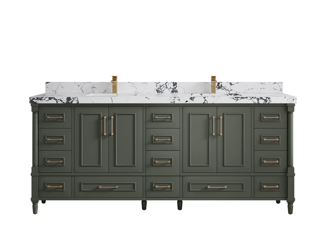 Aberdeen 80 in. W x 22 in. D Double Sink Bathroom Vanity in Pewter Green with 2 in. Viola Night Quartz Countertop