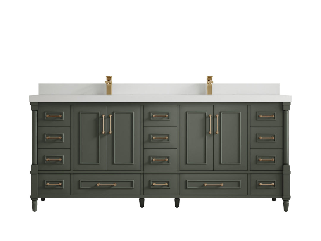 Aberdeen 80 in. W x 22 in. D Double Sink Bathroom Vanity in Pewter Green with 2 in. White Quartz Countertop
