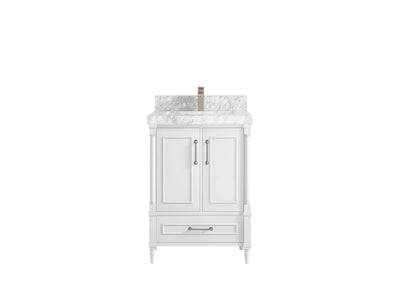 Aberdeen 24-inch bathroom vanity in White with Carrara Marble countertop, faucet view