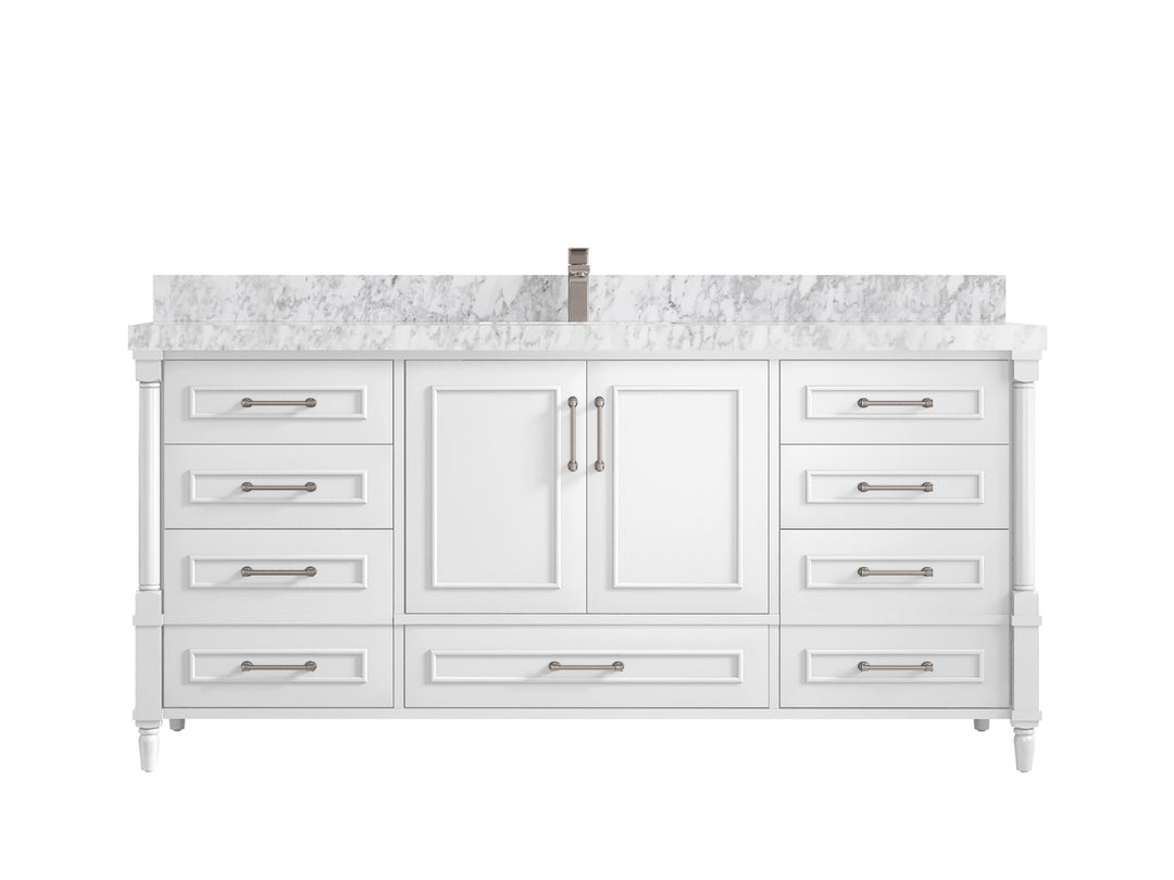 Aberdeen 72 in. W x 22 in. D Single Sink Bathroom Vanity in White with 2 in Carrara Marble Countertop 