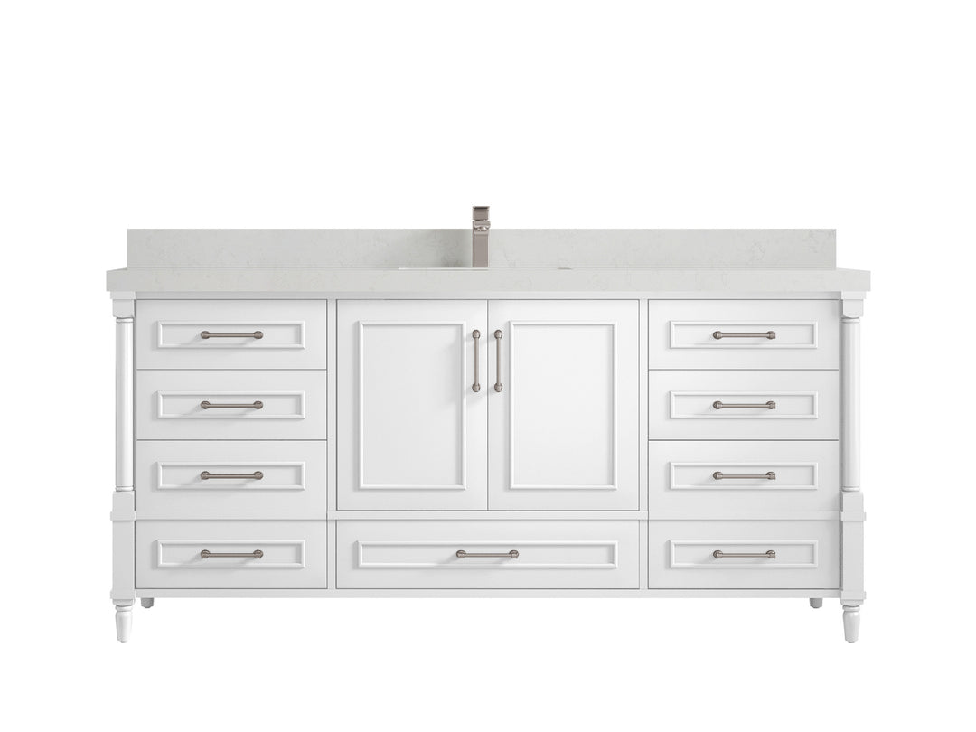 Aberdeen 72 in. W x 22 in. D Single Sink Bathroom Vanity in White with 2 in Carrara Quartz Countertop 