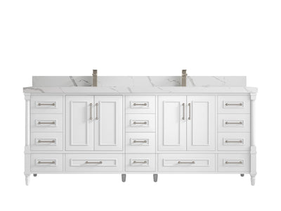 Aberdeen 84 in. W x 22 in. D double Sink Bathroom Vanity in White with 2 in Calacatta Laza Quartz Countertop
