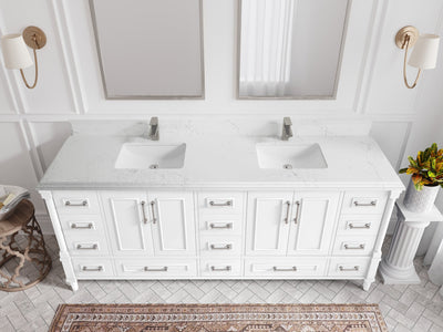 Aberdeen 80 in. W x 22 in. D Double Sink Bathroom Vanity in White with Double Cove Edge 1.5 in Empira White Quartz Countertop - Top View
