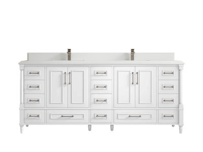 Aberdeen 80 in. W x 22 in. D Double Sink Bathroom Vanity in White with Double Cove Edge 1.5 in White Quartz Countertop