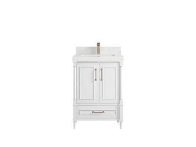 Aberdeen 24-inch bathroom vanity in White with Empira White Quartz countertop, faucet view