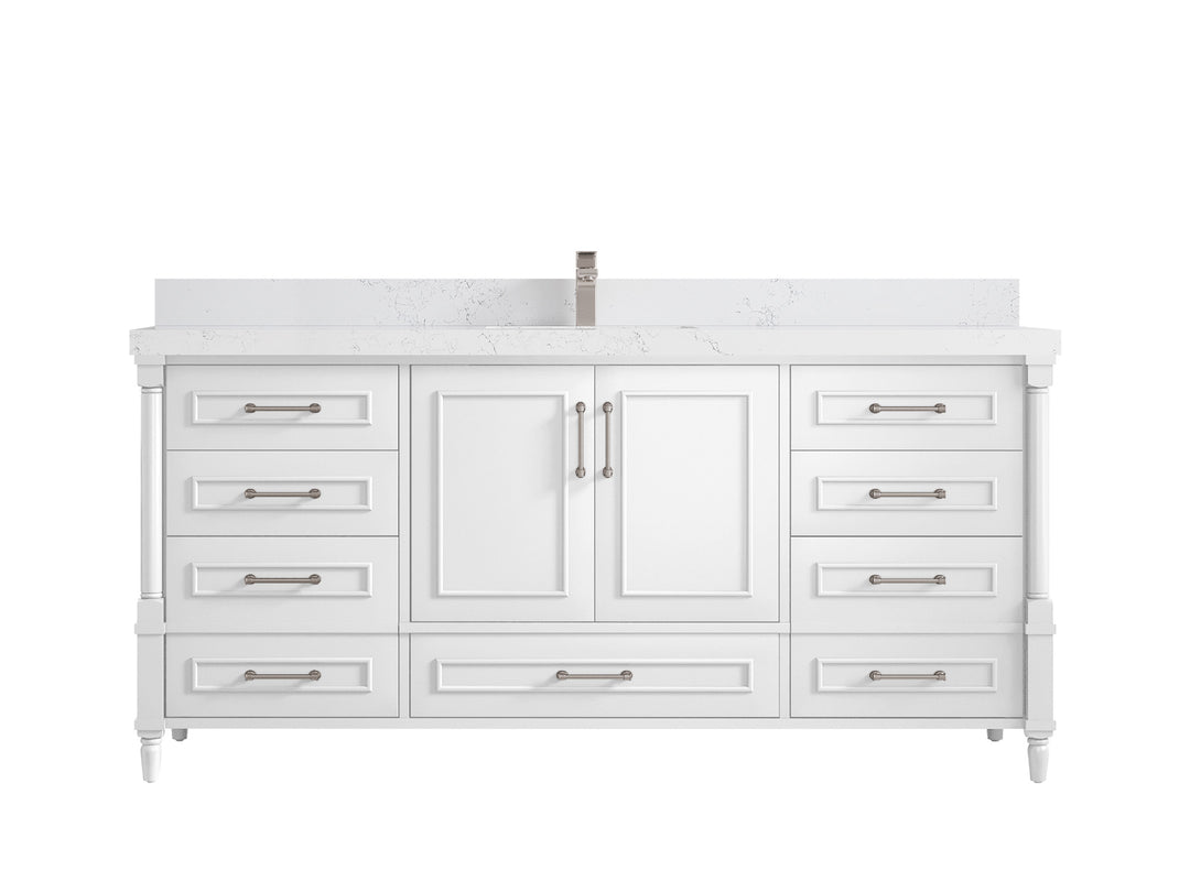 Aberdeen 72 in. W x 22 in. D Single Sink Bathroom Vanity in White with 2 in Empira White Quartz Countertop 