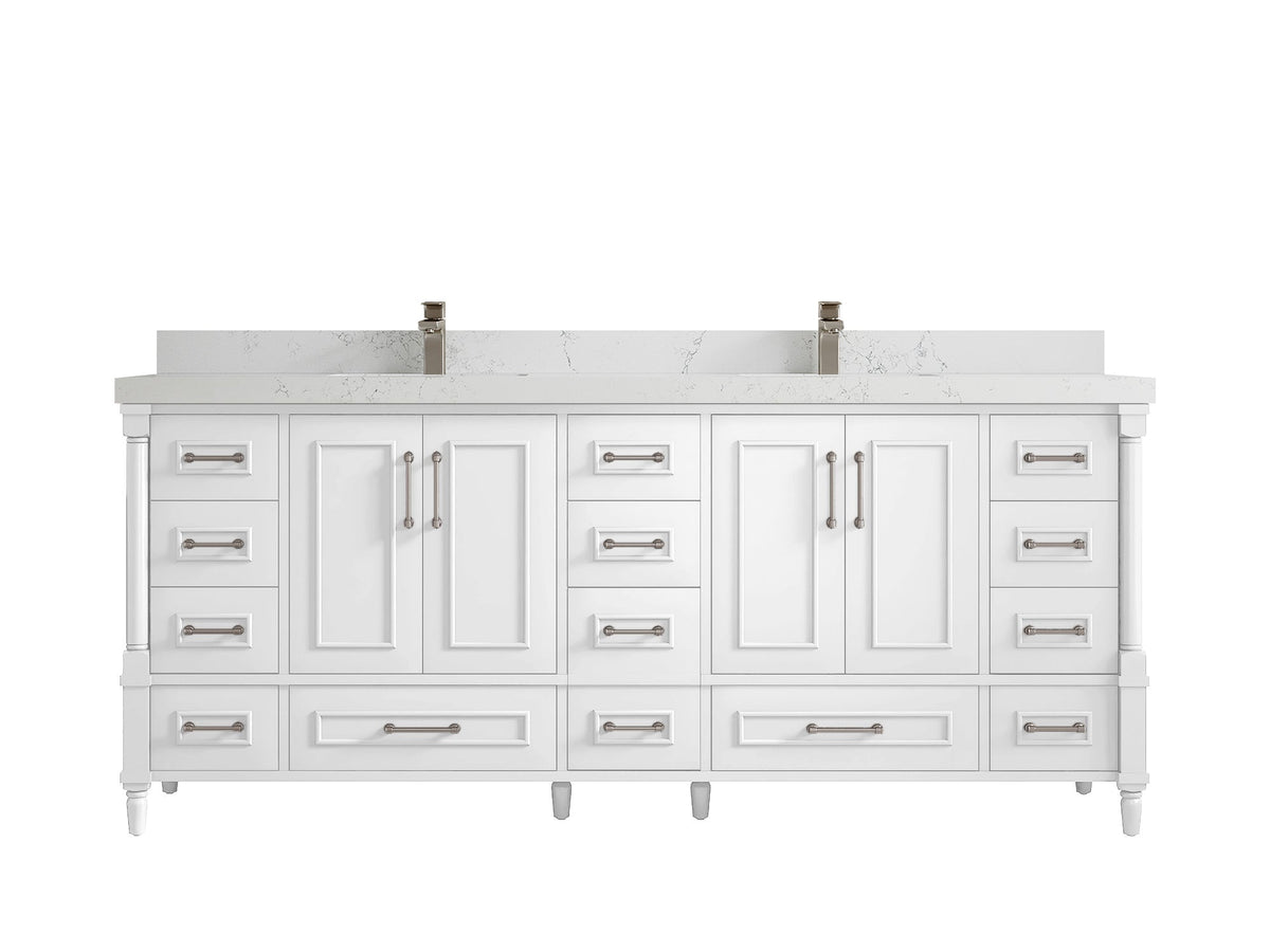 Aberdeen 80 in. W x 22 in. D Double Sink Bathroom Vanity in White with 2 in. Empira White Quartz Countertop