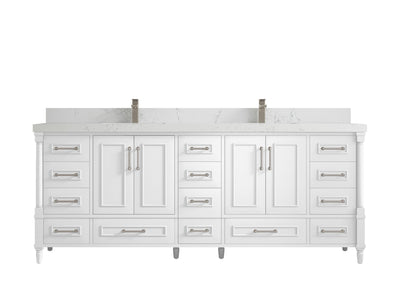 Aberdeen 84 in. W x 22 in. D double Sink Bathroom Vanity in White with 2 in Empira White Quartz Countertop