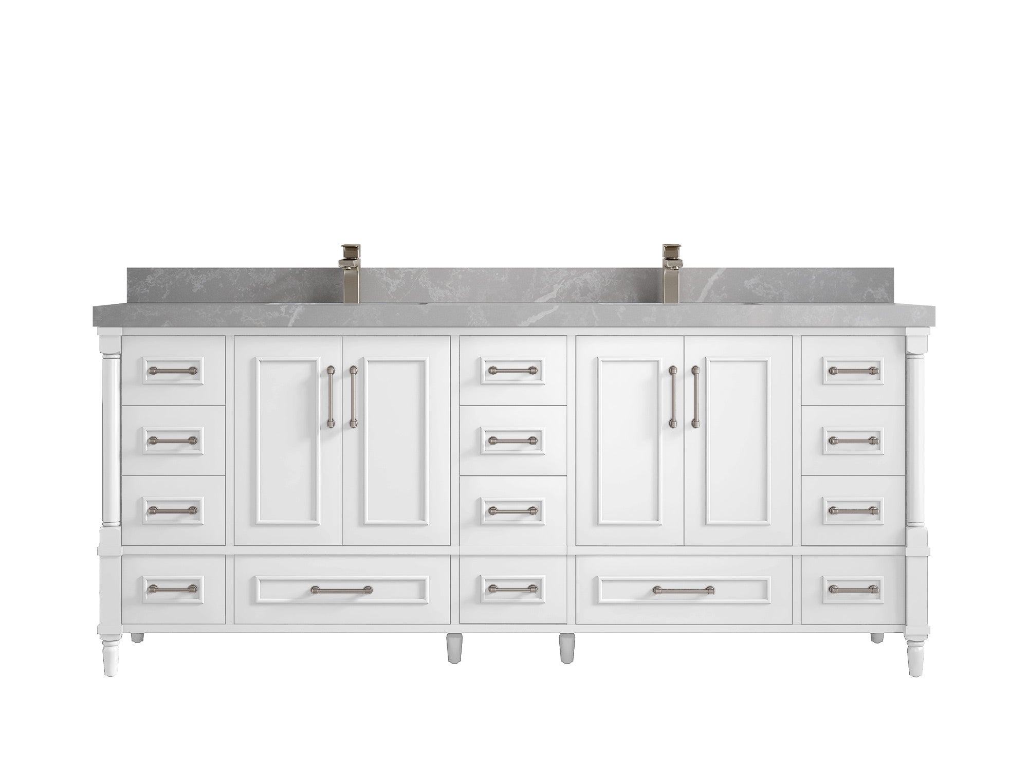 Aberdeen 80 in. W x 22 in. D Double Sink Bathroom Vanity in White with 2 in. Pearl Light Gray Quartz Countertop