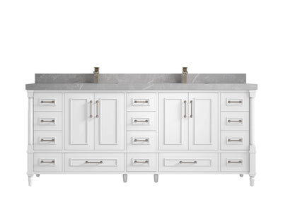 Aberdeen 80 in. W x 22 in. D Double Sink Bathroom Vanity in White with 2 in. Pearl Light Gray Quartz Countertop