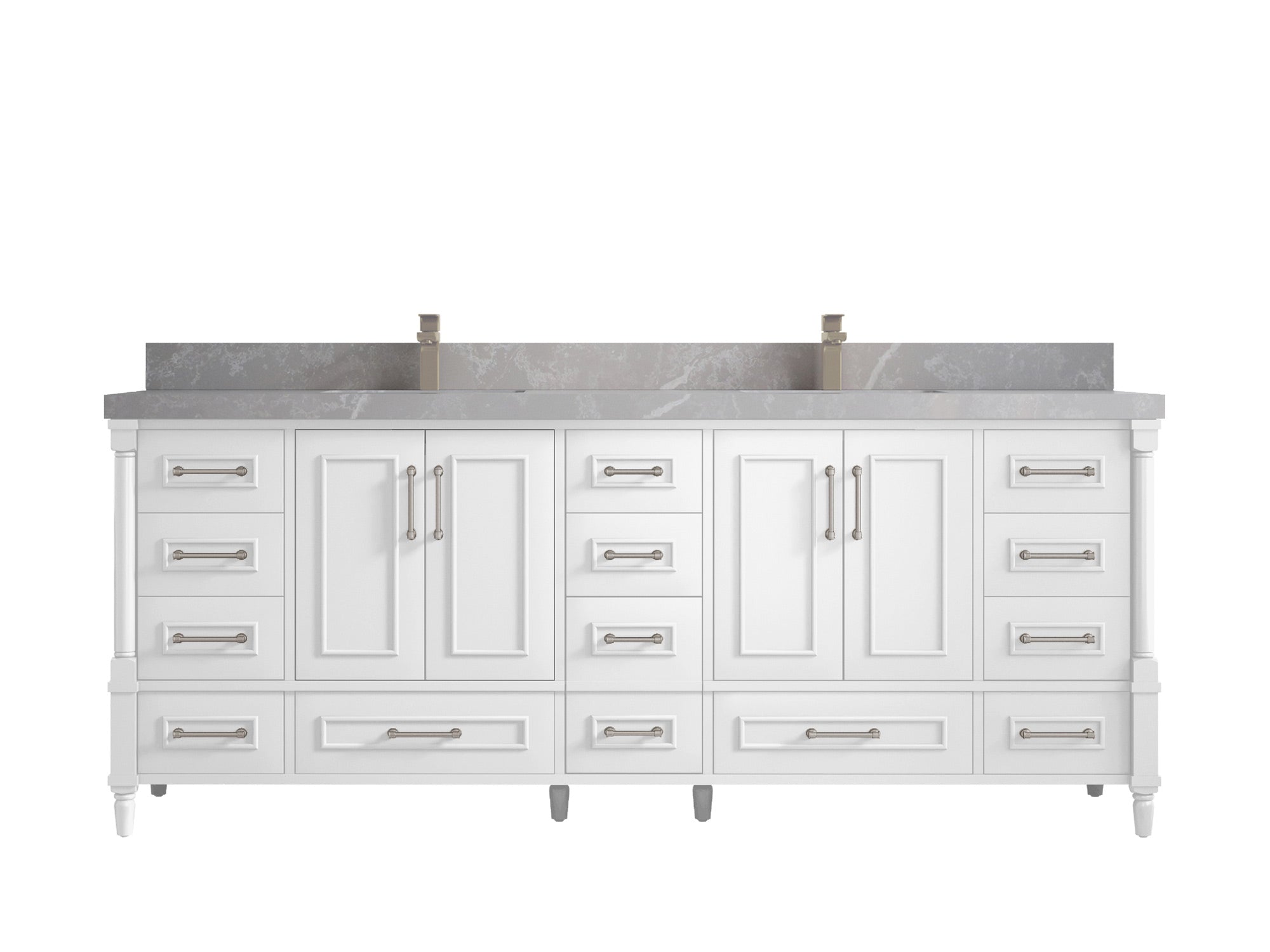 Aberdeen 84 in. W x 22 in. D double Sink Bathroom Vanity in White with 2 in Pearl Light Gray Quartz Countertop