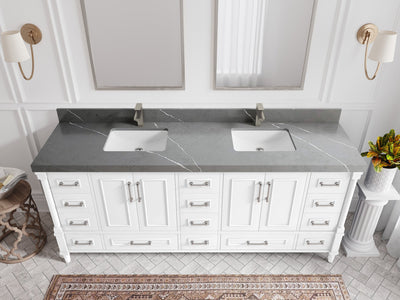 Aberdeen 80 in. W x 22 in. D Double Sink Bathroom Vanity in White with 2 in. Piatra Gray Quartz Countertop - Top View