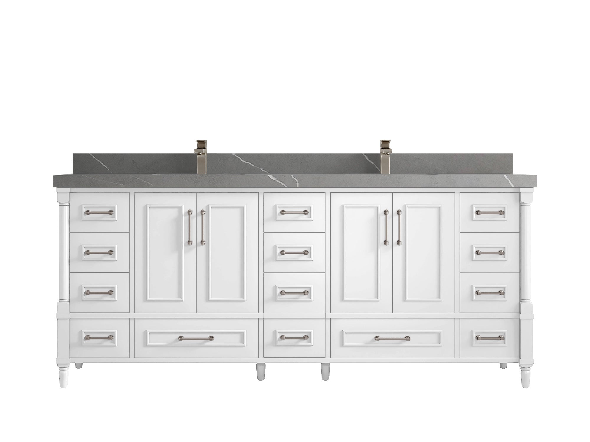Aberdeen 80 in. W x 22 in. D Double Sink Bathroom Vanity in White with 2 in. Piatra Gray Quartz Countertop