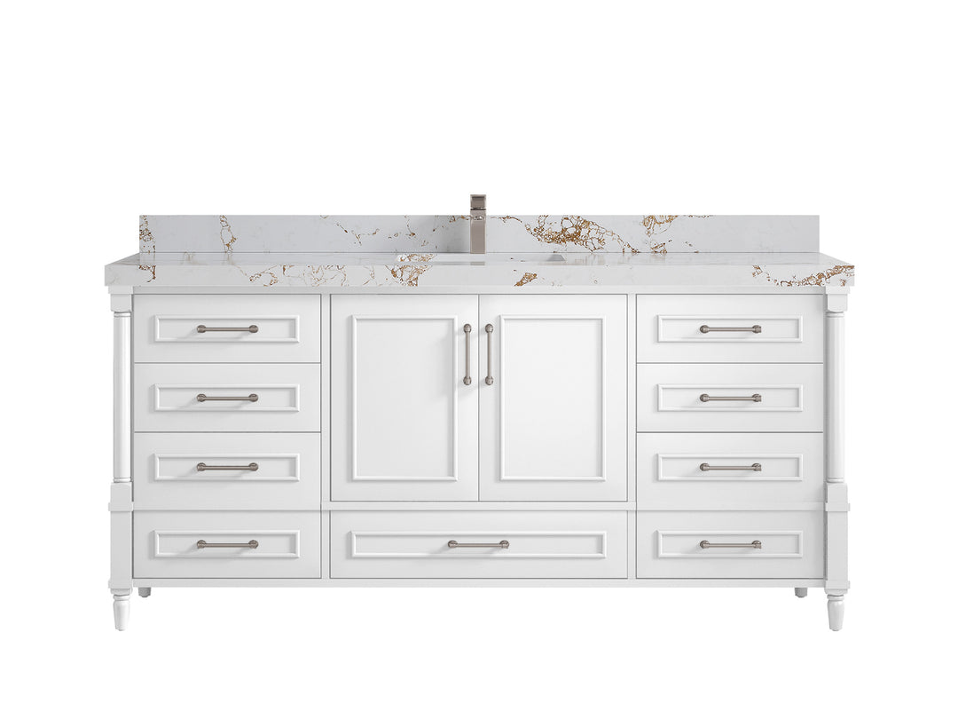 Aberdeen 72 in. W x 22 in. D Single Sink Bathroom Vanity in White with 2 in White Quartz Countertop 