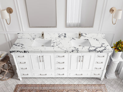 Aberdeen 80 in. W x 22 in. D Double Sink Bathroom Vanity in White with 2 in. Viola Night Quartz Countertop - Top View