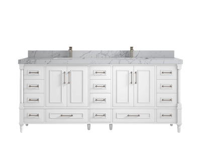 Aberdeen 80 in. W x 22 in. D Double Sink Bathroom Vanity in White with 2 in. Venatino Quartz Countertop