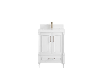 Aberdeen 24-inch bathroom vanity in White with White Quartz countertop, faucet view