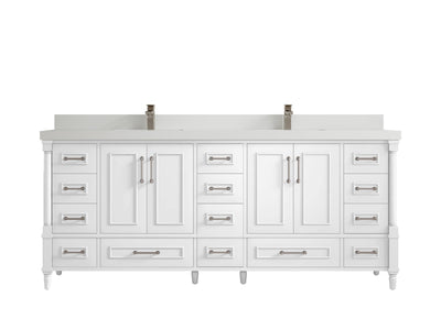 Aberdeen 80 in. W x 22 in. D Double Sink Bathroom Vanity in White with 2 in. White Quartz Countertop