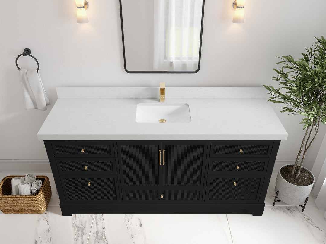Alys 72 in. W x 22 in. D Single Sink Bathroom Vanity in Black with 2 in Carrara Quartz Countertop - Top View