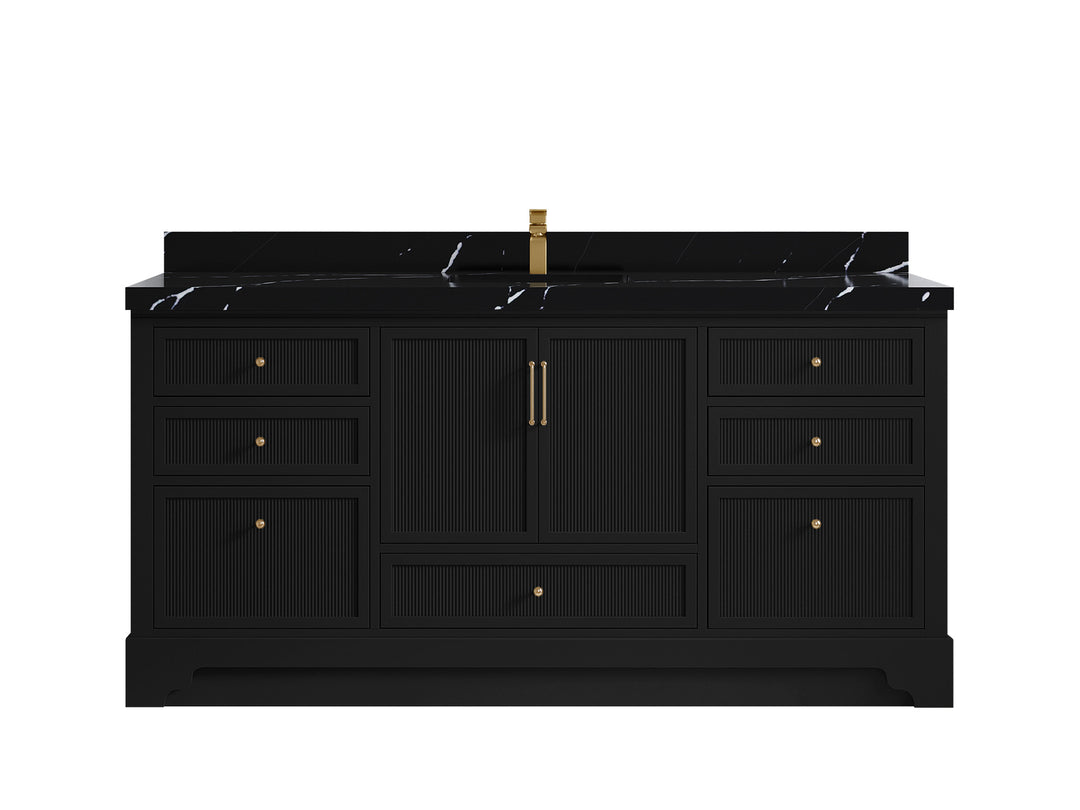 Alys 72 in. W x 22 in. D Single Sink Bathroom Vanity in Black with 2 in Calacatta Black Quartz Countertop 
