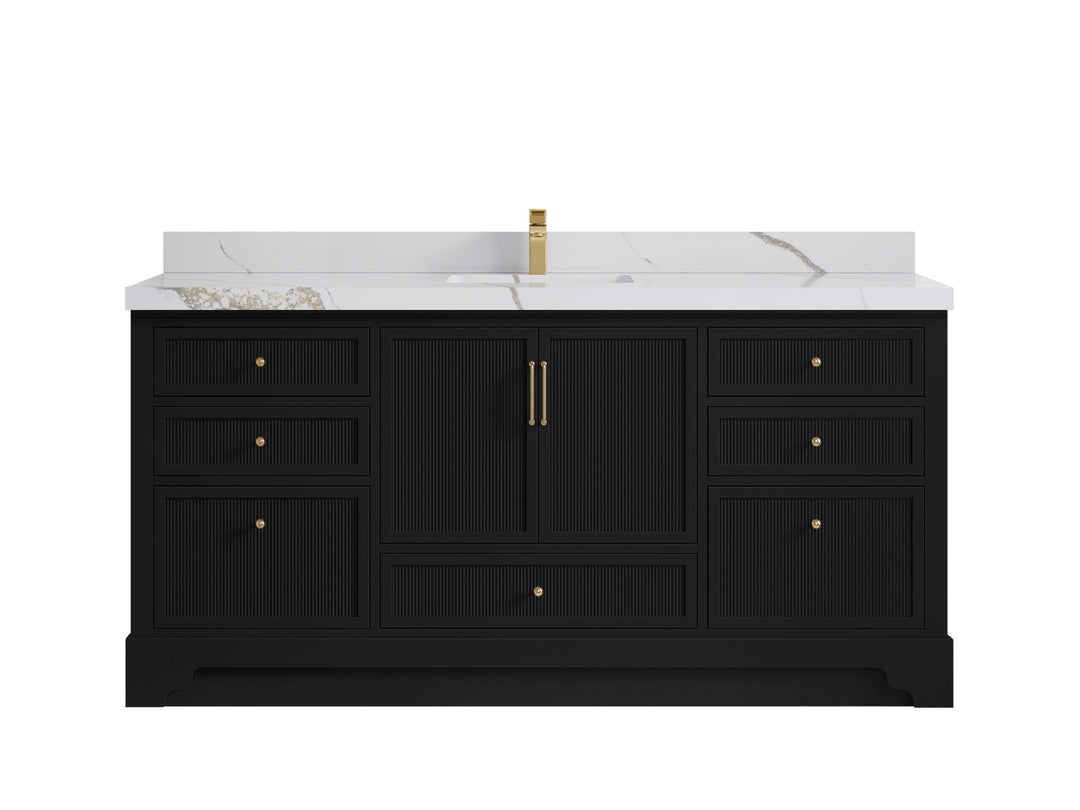 Alys 72 in. W x 22 in. D Single Sink Bathroom Vanity in Black with 2 in Calacatta Gold Quartz Countertop 