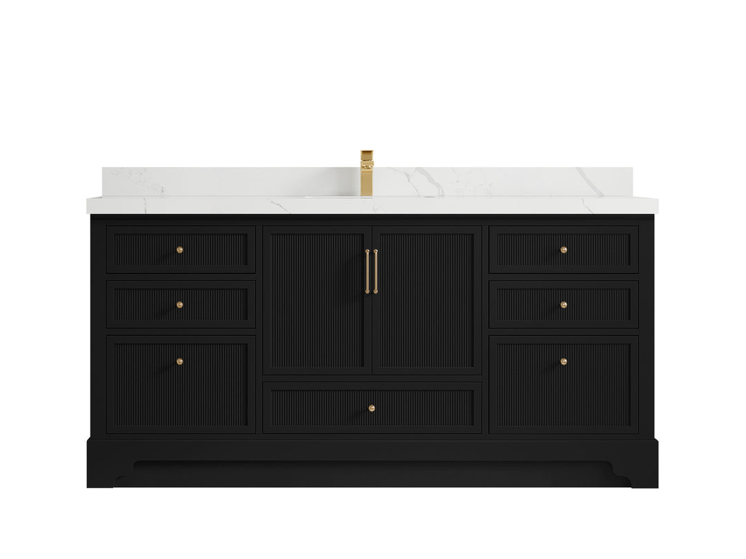 Alys 72 in. W x 22 in. D Single Sink Bathroom Vanity in Black with 2 in Calacatta Laza Quartz Countertop 