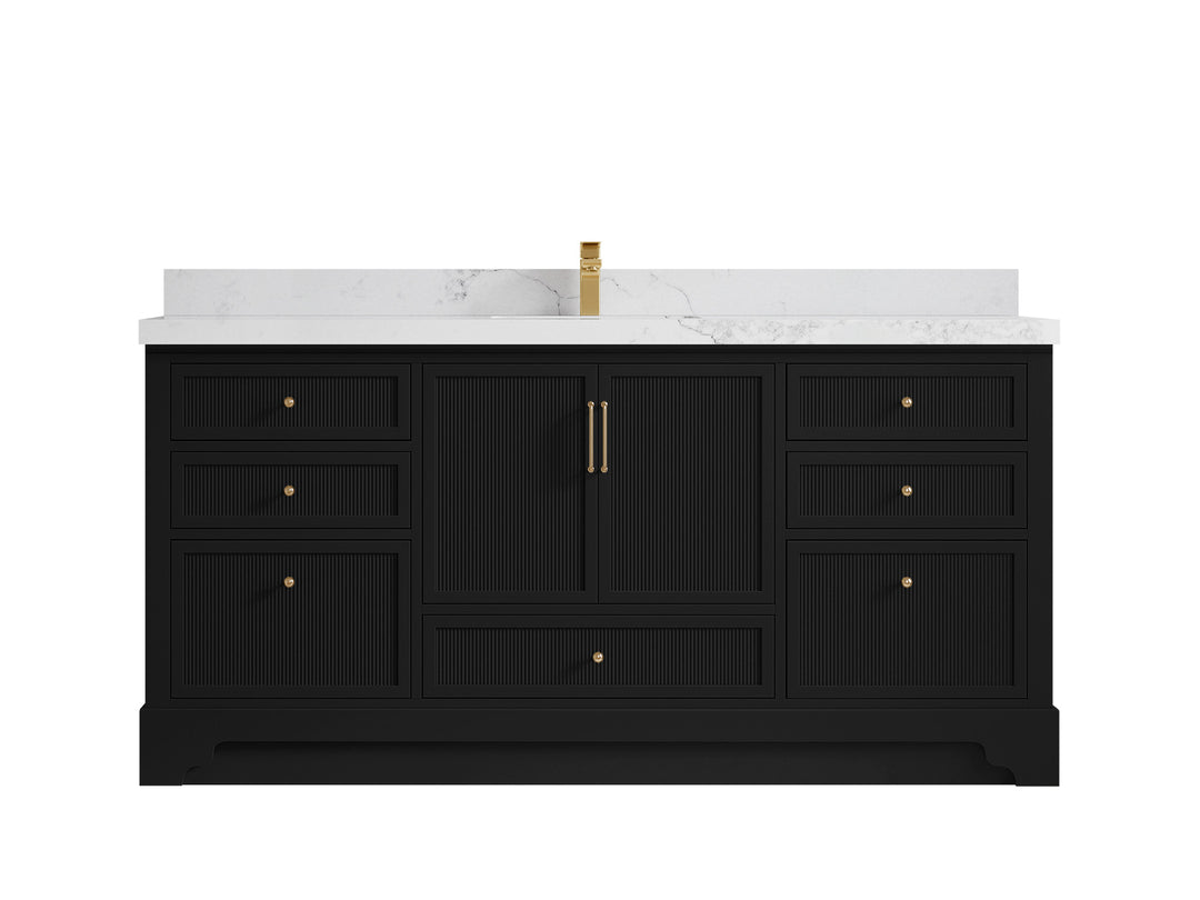 Alys 72 in. W x 22 in. D Single Sink Bathroom Vanity in Black with 2 in Calacatta Nuvo Quartz Countertop 