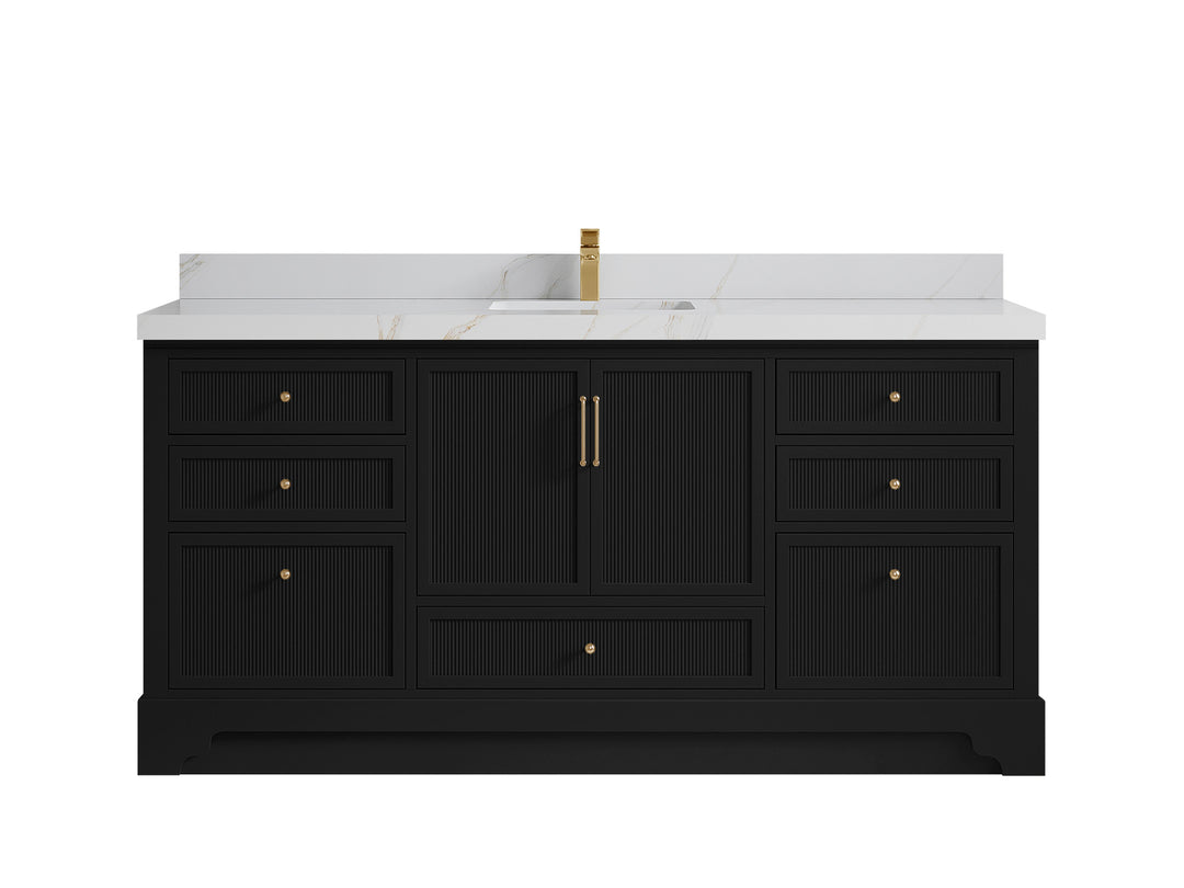 Alys 72 in. W x 22 in. D Single Sink Bathroom Vanity in Black with 2 in Calacatta Sienna Quartz Countertop 