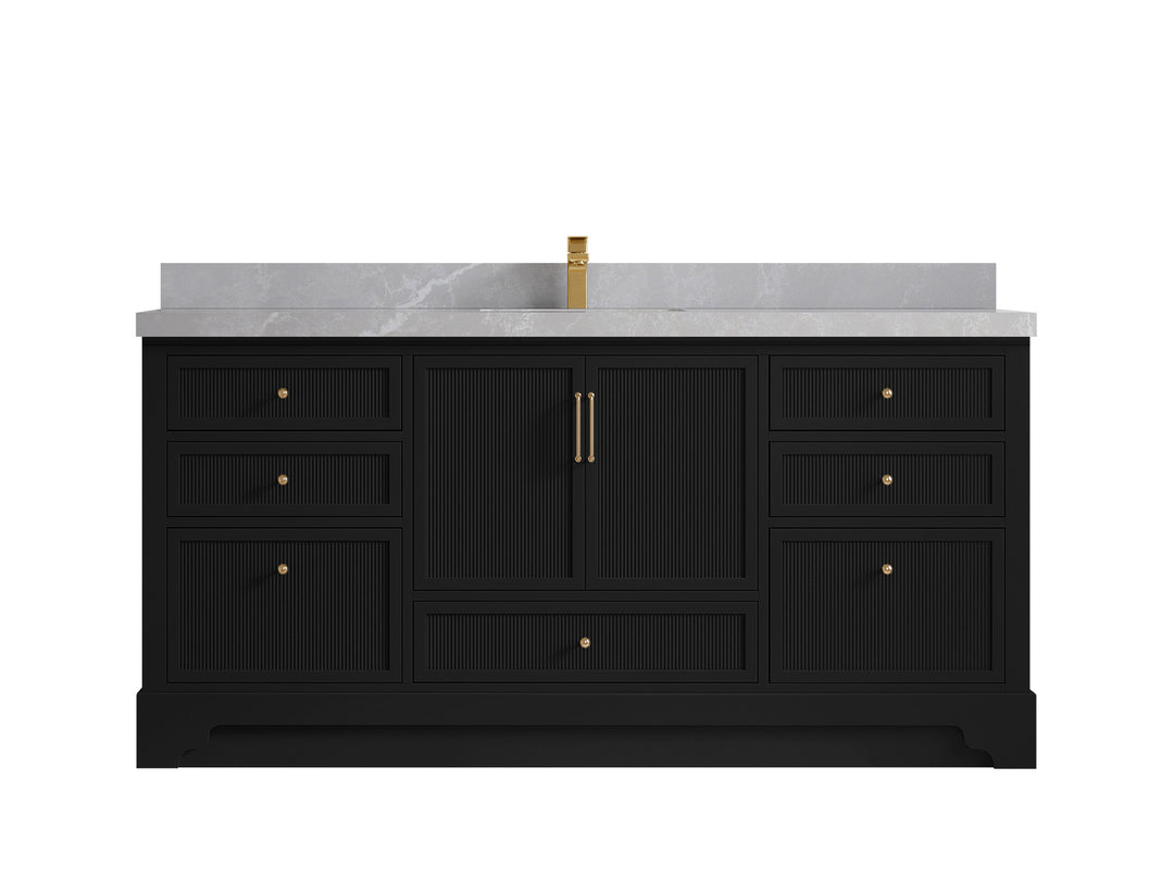 Alys 72 in. W x 22 in. D Single Sink Bathroom Vanity in Black with 2 in Pearl Light Gray Quartz Countertop 