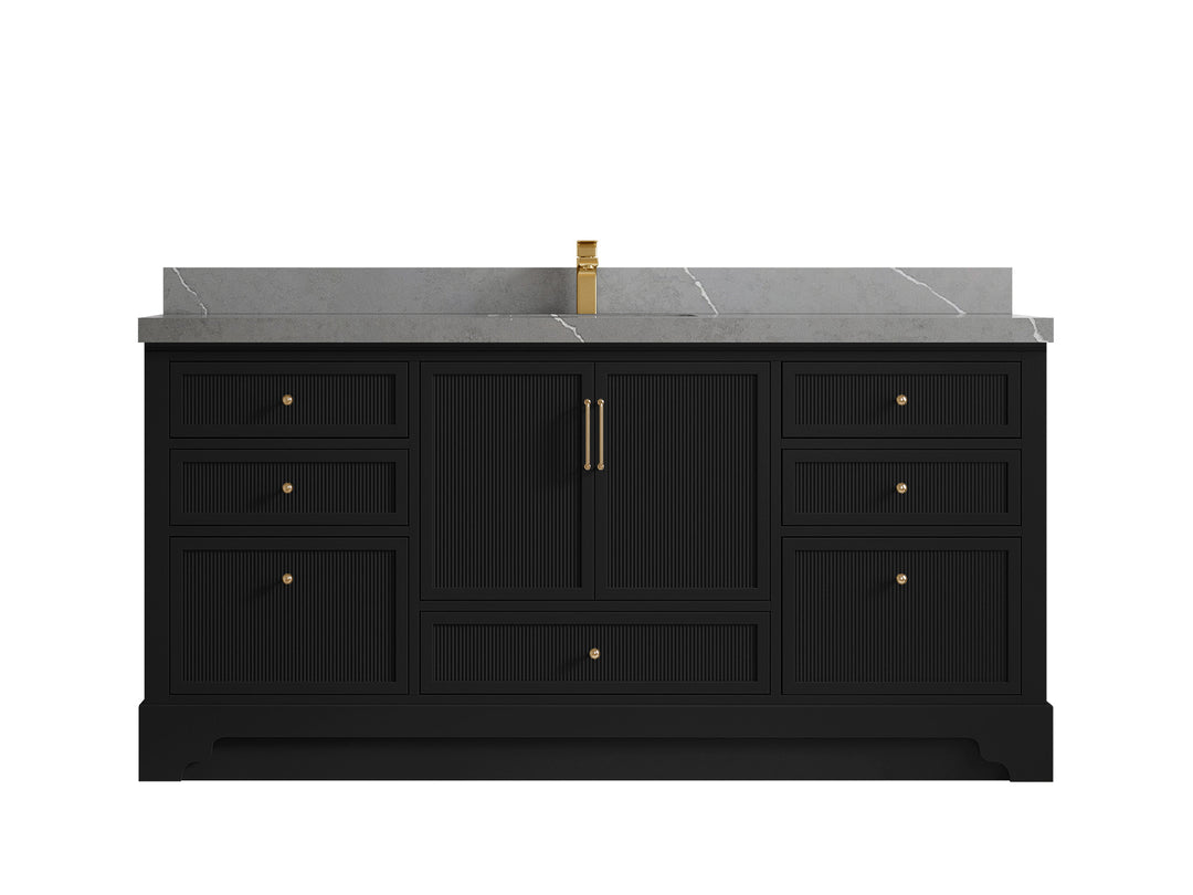 Alys 72 in. W x 22 in. D Single Sink Bathroom Vanity in Black with 2 in Piatra Gray Quartz Countertop 