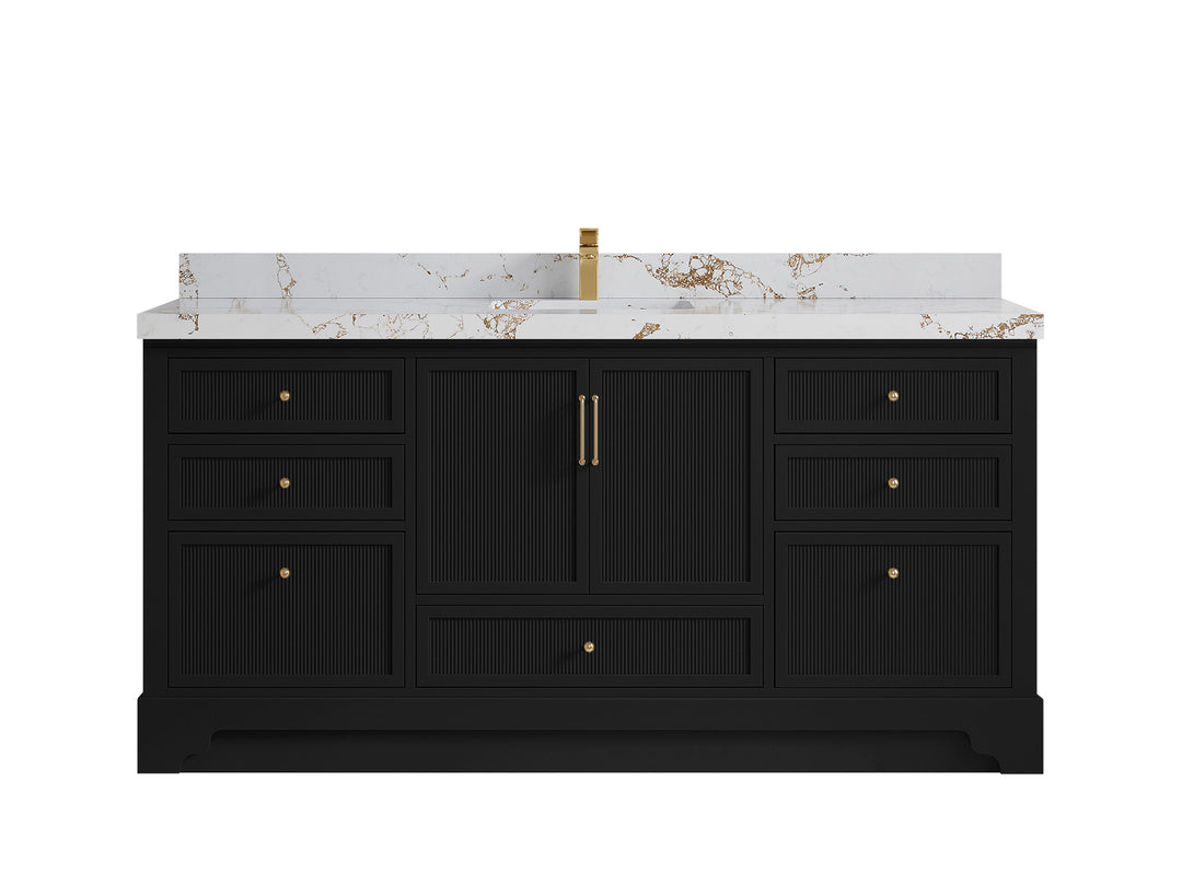 Alys 72 in. W x 22 in. D Single Sink Bathroom Vanity in Black with 2 in Viola Gold Quartz Countertop 