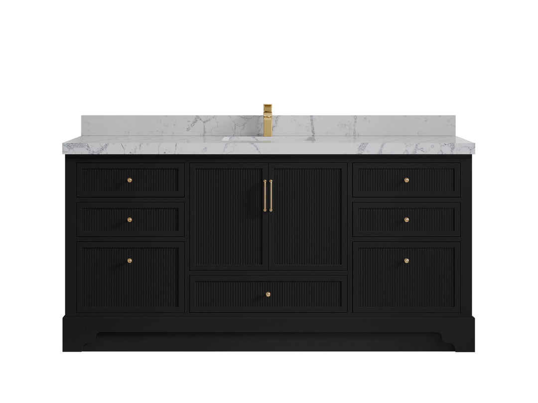 Alys 72 in. W x 22 in. D Single Sink Bathroom Vanity in Black with 2 in Venatino Quartz Countertop 