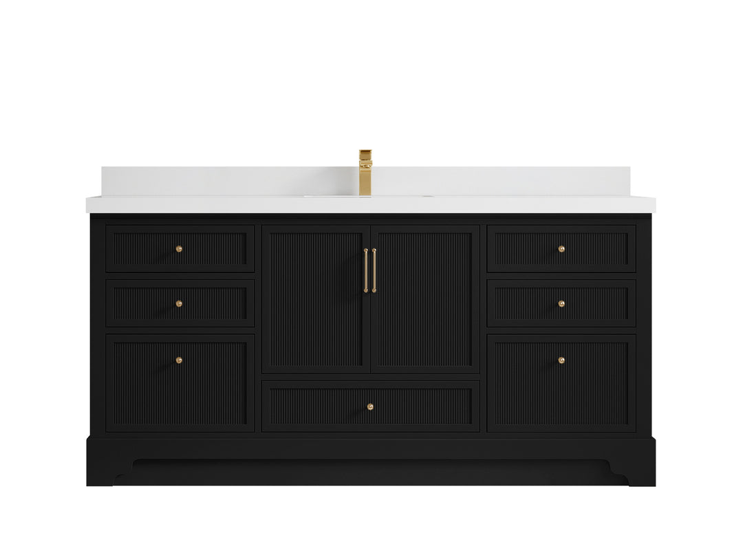 Alys 72 in. W x 22 in. D Single Sink Bathroom Vanity in Black with 2 in White Quartz Countertop 